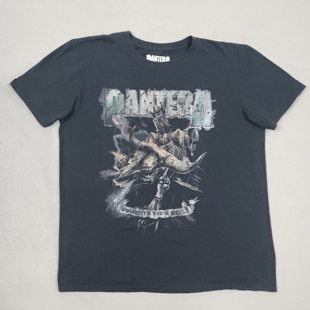 Pantera Shirt Mens L Black Cowboys From Hell Skeleton Heavy Metal Rock Band Tee